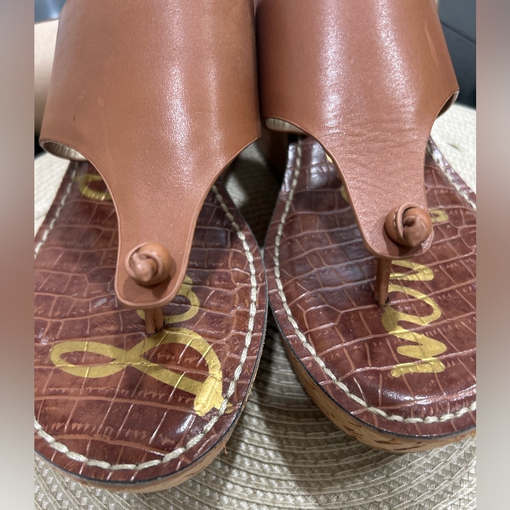 Sam Edelman Roy 3D Leather Platform Wedge Shoes Sandals Size 8.5 Brown Tan Cork - Picture 5 of 8